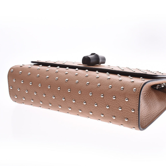 Gucci Chain Shoulder Bag Studs Beige Black Calfskin - Picture 4 of 9